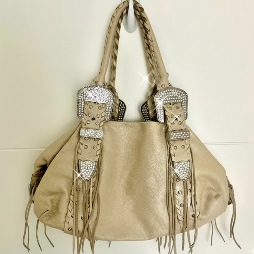 ‼️”CHARM & LUCK” WESTERN SWAROVSKI CRYSTAL GENUINE LEATHER FRINGE BAG‼️